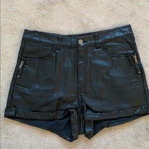 Black leather shorts